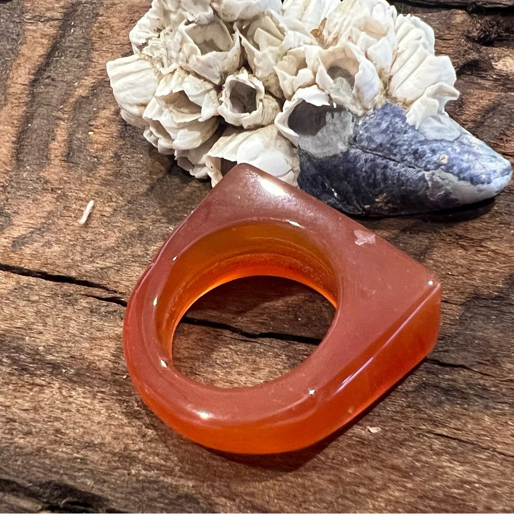 Artisan Orange Carnelian Ring Modern Gemstone Glass Crystal Bohemian Quartz - Picture 2 of 7